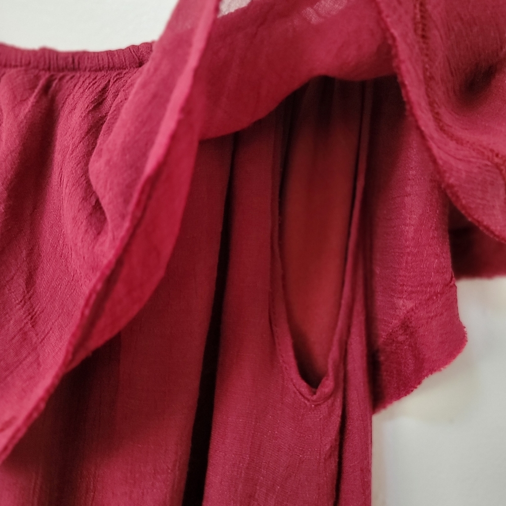 Wishlist Deep Red Boho Off The Shoulder Frayed Hem Swing Mini Dress S/M. - Picture 9 of 15